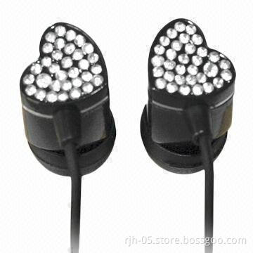 Cute Earphones with Crystals, 20-20kHz Frequency Range